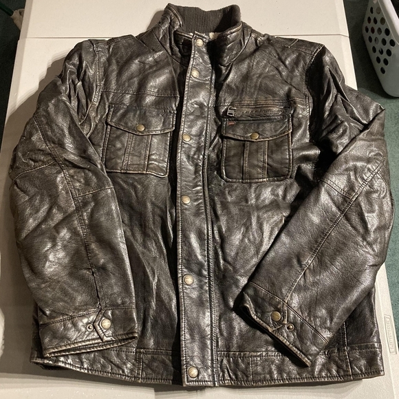 Vintage Levi's Strauss Brown Polyurethane Unreal Leather Jacket Men's Large L - Picture 1 of 7